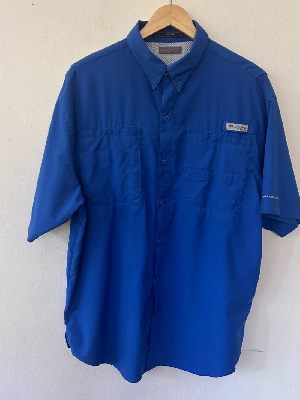 Columbia PFG Tamiami Shirt Mens XL Blue Fishing Pockets Vented‎